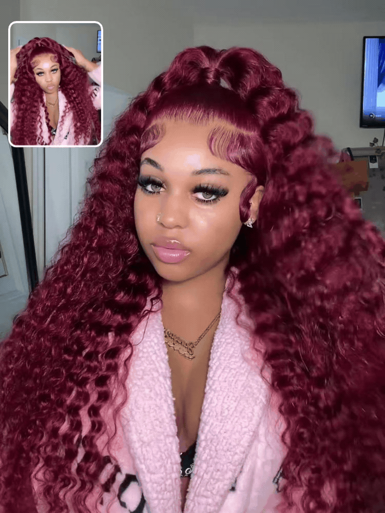 13x6 HD Pull Go Glueless Deep Wave Wig 99j Burgundy Wigs - Image 2