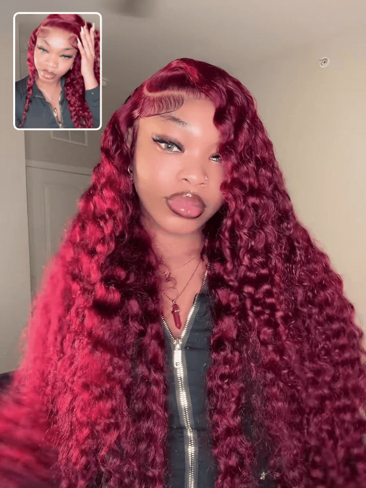 13x6 HD Pull Go Glueless Deep Wave Wig 99j Burgundy Wigs - Image 3