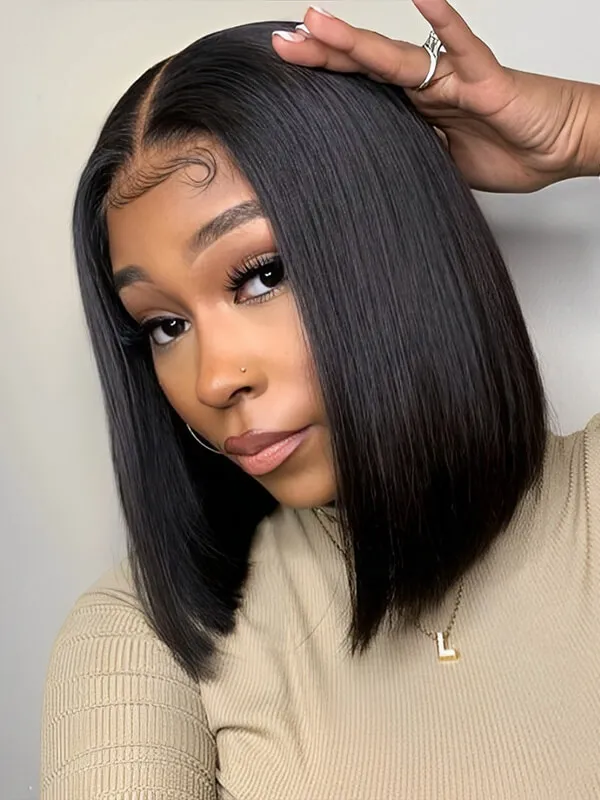 Luxury Vietnamese Straight Bob Wig Glueless 2x6 Lace Double Drawn - Image 4