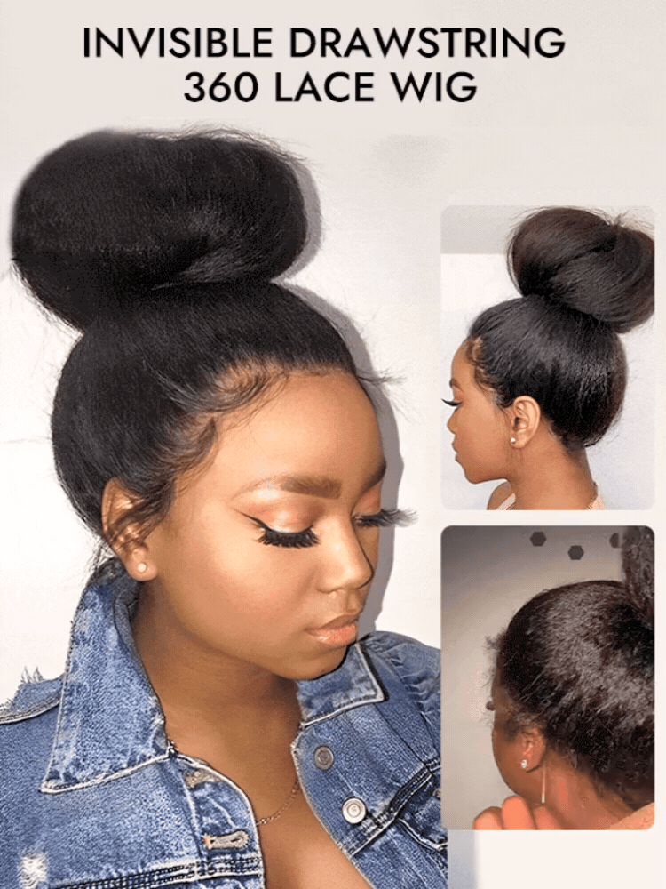 Invisible Drawstring Wigs Yaki Straight Transparent Lace 360 Lace Frontal with Baby Hair Around - Image 2