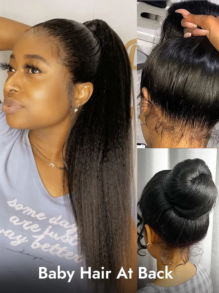 Invisible Drawstring Wigs Yaki Straight Transparent Lace 360 Lace Frontal with Baby Hair Around - Image 6
