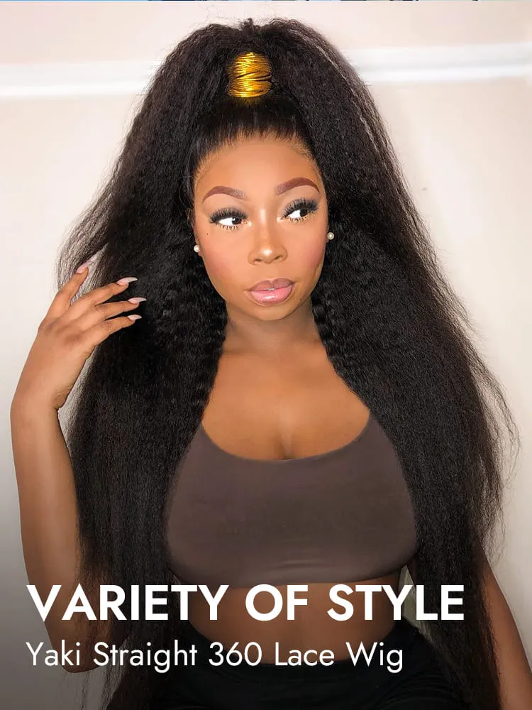 Invisible Drawstring Wigs Yaki Straight Transparent Lace 360 Lace Frontal with Baby Hair Around - Image 5