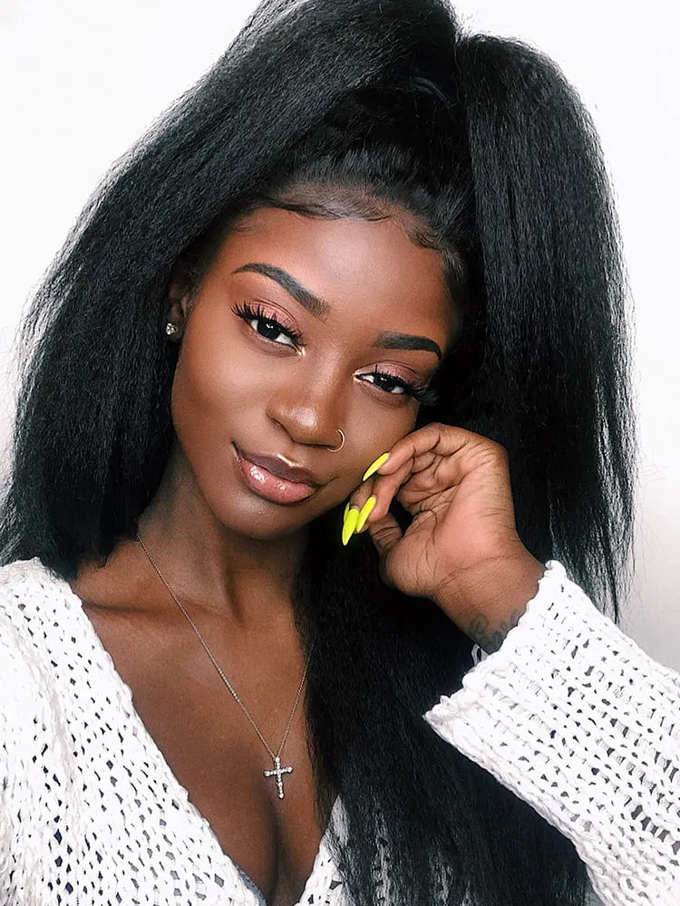 Invisible Drawstring Wigs Yaki Straight Transparent Lace 360 Lace Frontal with Baby Hair Around - Image 9